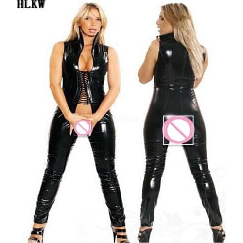 Hot Sexy wetlook Faux Leather Catsuit Leather Bodysuit Sexy Clubwear fetish hot erotic Pole Dance Lingerie