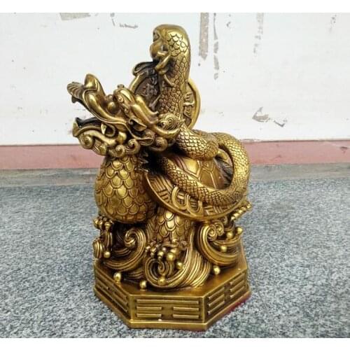 China Feng Shui Brass Dragon Tortoise Turtle Snake Sacred Beast "Xuanwu" Statue