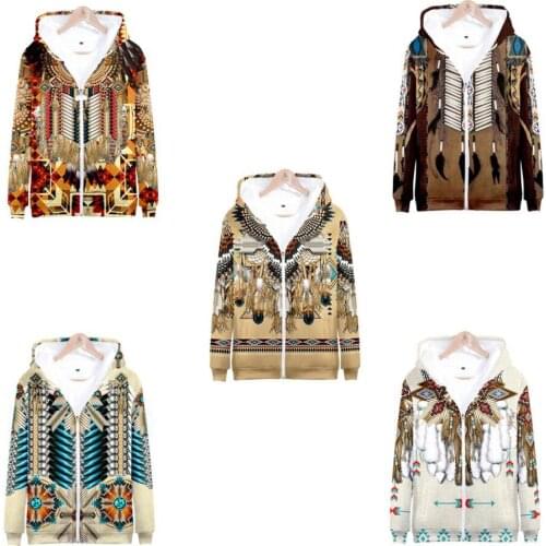 Men Women 3D Full Print Native Indian Wolf Zip Up Hoodies Harajuku Zipper Sweatshirt Unisex Autumn Casual Jacket Tracksuit