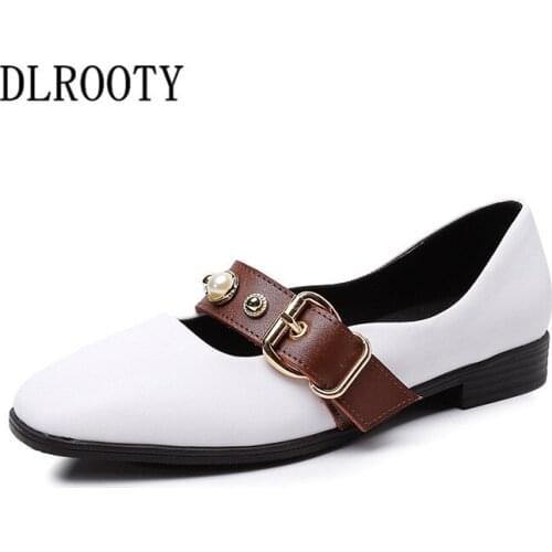 Women Flats Shoes Platform Woman Loafers Summer Fashion Shallow Round Toe Buckle String Bead Flat Casual Solid Plus Size 34-43