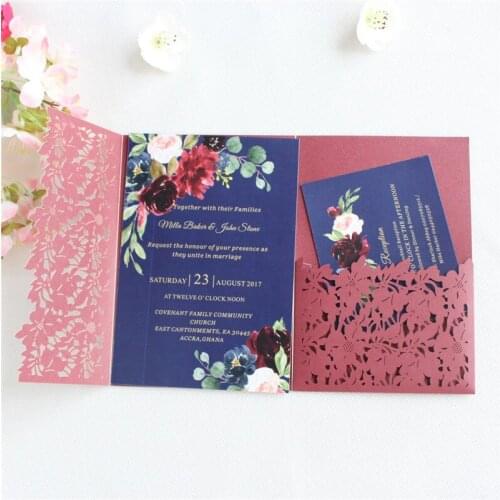 Leaf vintage wedding invitations with RSVP envelop fall winter wedding party supply customized printing 50pcs /lot