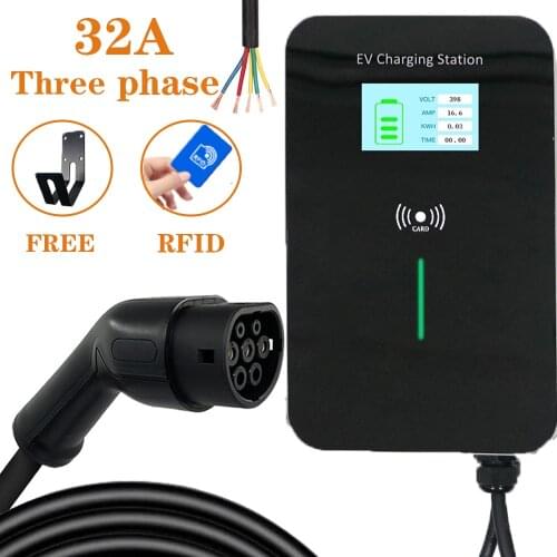 IEC 62196-2 EV Charger EVSE Wallbox Electric Vehicle Charging Station with Type 2 Cable 32A 3Phase for Audi Mercedes-Benz Smart