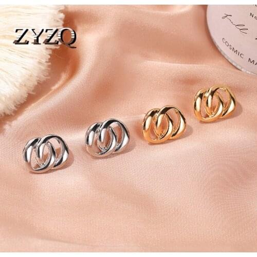 ZYZQ Korean Geometry hoop Earrings For women Retro Gold Color Metal Drop Earrings Female 2020 Fashion Cocktail Party Jewelry