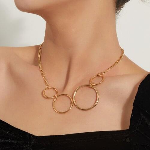 Trendy Geometric Round Shape Connect Necklace Pendant Womens Gold Silver Color Simple Personality Short Choker Necklace Jewelry