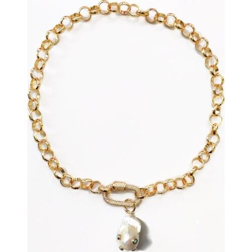 2020 new punk gold-color chain pendant necklace fashion openable spiral buckle women trendy baroque pearl Accessories Gift