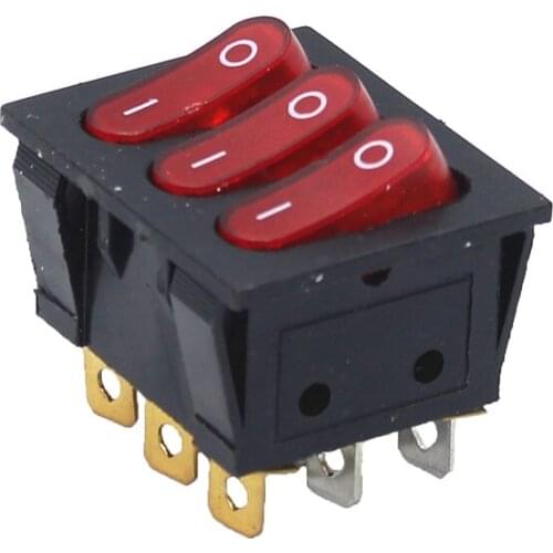 10pcs 34*40 Three-Way ON-OFF Rocker Switch With Red Light KCD3 Ship Type Switch 16A/30A 250VAC 9 Pin Pressure Switch