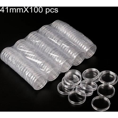 100pcs Transparent Round Boxes Coins Collection Large Capacity Plastic Capsules Cases 41mm*100 Capsules 1oz Coins Box