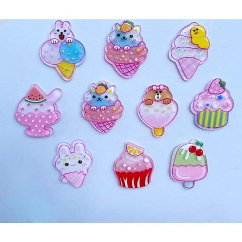 18 New Cartoon Mini Cute Fruit And Animal Ice Cream Series Acrylic Flat DIY Crafts Mobile Phone Case Decoration Accessories A87