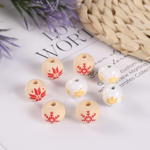 20Pcs Christmas Snowflake Wooden Beads DIY Custom Decorations Fashion Crafts Baby Childrens Toys Jewelry Bracelet Accessories