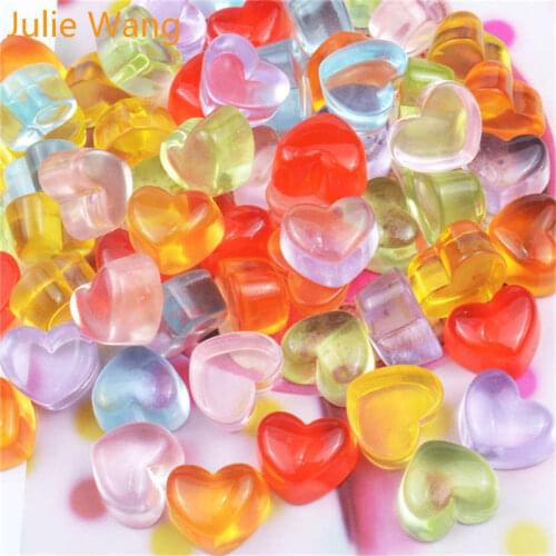 Julie Wang 20PCS Resin Heart Soft Candy Transparent Charms Slime Mixed Colors Pendants Jewelry Making Accessory Home Phone Decor