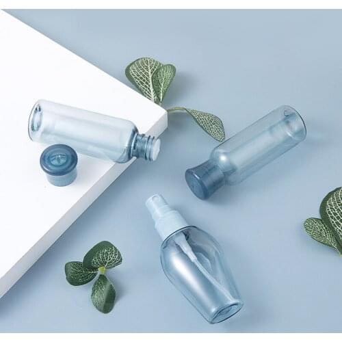 30ML 50pcs blue empty small mist screw cap plastic bottle, 30cc perfume refillable cosmetic container with spray pump Mini size