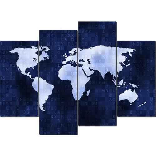 4 Pcs Print Posters Canvas Wall Art Painting Alphabet Morse Code World Map Modular Pictures On The Wall Sitting Room No Framed