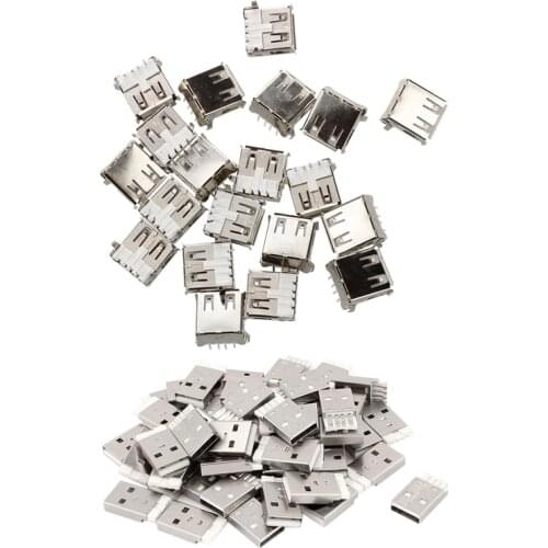 75 Pcs Connector: 55 Pcs DIY USB 2.0 Type A Solder 4 Pin Male Plug Connector Socket Jack & 20 Pcs USB Female Type A 4-Pin DIP Ri