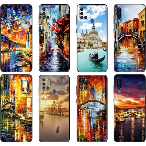 Black tpu Case For Samsung Galaxy A50 50S A30S A10 A01 A11 A21S A31 A41 A51 A71 M21 M30S S10 LITE Cover Italy night in venice