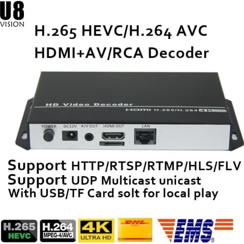 U8Vision H.265/H.264 4K streaming Decoder with CVBS&HDMI-compatible output for Decode HTTP RTSP RTMP UDP streaming