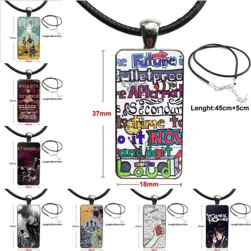 For Girls Statement Maxi My Chemical Romance Vintage Jewelry Steel Color Glass Cabochon Choker Pendant Long Rectangle Necklace