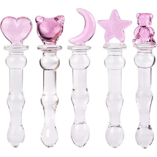 Phallus Vaginal Stimulation Pyrex Glass Dildo Butt Plug with Vibrator Anal Plug Heart Crystal Glass Dildo for Women Gay Sex Toy