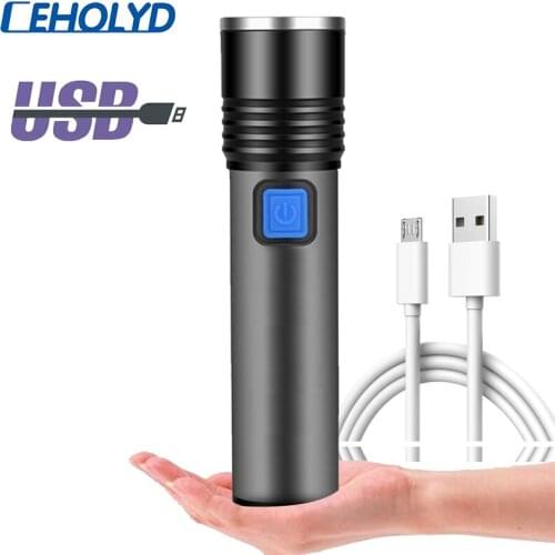 USB Rechargeable LED Flashlight With T6 LED Built-in 1200mAh lithium battery Waterproof camping light Zoomable Torch