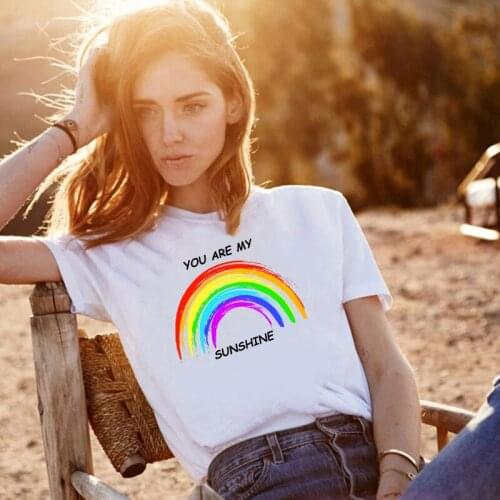 Women T-Shirt Summer Short Sleeve tops tee You Are My Sunshine Rainbow Print O-Neck T-Shirt Female Harajuku t shirt Ladies Tops