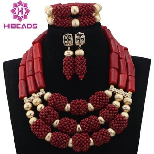 Amazing Red Coral Beads Necklace Jewelry Set New Wedding Brides Statement Jewelry Set Wine Red Gift CNR629