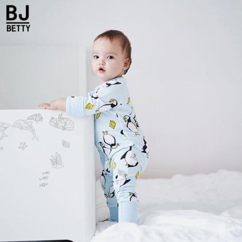 Newborn Baby Boy Clothes Infant Romper Long Sleeve Penguin Print Baby Girl Rompers Jumpsuit Pajamas Baby Clothing Body suit fall