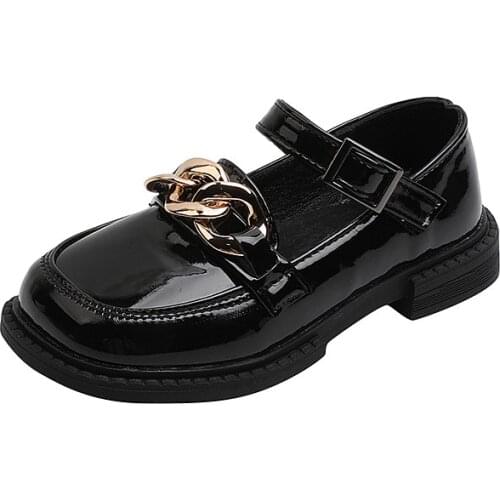 Girls' Leather Shoes 2021 Autumn British Style Boys Student Girls metal Chain Soft-soled Princess Shoes Fashion Flats Kids Hot
