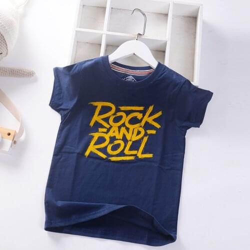 Rock and roll letters teen boys summer t-shirts cotton breathe kids tshirts tops tees childrens clothing
