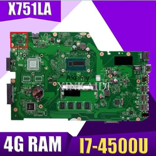 XinKaidi X751LA Laptop motherboard for ASUS X751LA X751LAB X751LD X751L X751 Test original mainboard 4G RAM I7-4500U