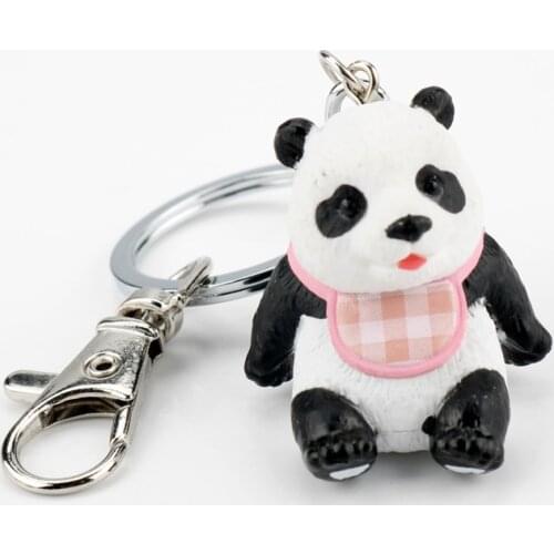 Cute Animal Panda Keychain Litter Bad Baby With Bib Waiting Eat Pendant Key Rings Women Bag Dolls Keys Hanging Accessories