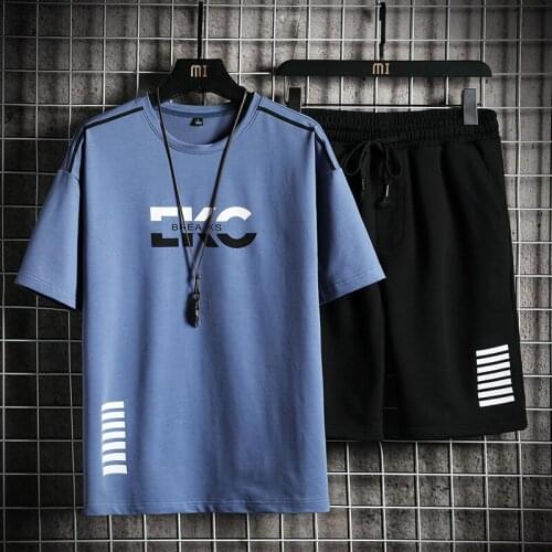 Casual Mens Sets 2021 Summer Tracksuit Men Letter Printed Short Sleeve T-shirt+Shorts 2PCS Male Fashion Sportswear Sports Suit