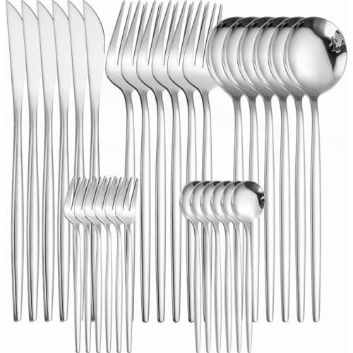 Stainless Steel Cutlery Set 30pcs Kitchen Set Dinnerware Mirror Silver Tableware Set Eco Friendly Flatware Dinner Dropshipping