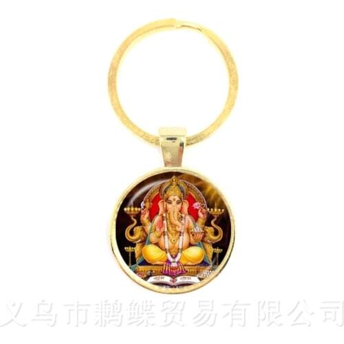 2018 New Trendy 25mm Ganesha Buddha Elephant Glass Dome Keychains Handmade Men Jewelry Car Key Holder Souvenir For Gift