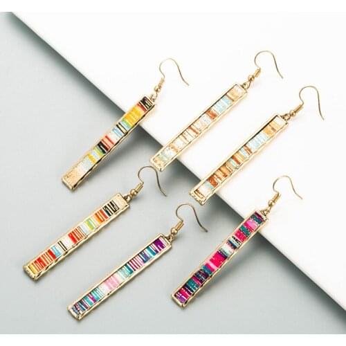 2021 New Three Rainbow Color Striped Bar Simple Leather Drop Earrings for Women
