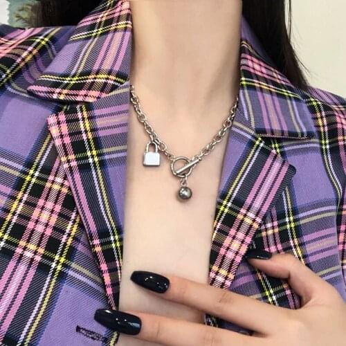 New Necklace 2021 Lock Necklaces for Women Retro Metal Thick Chain Short Collarbone Necklace Jewelry Wholesale Collares
