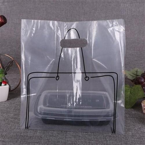 100Pcs/Lot Takeaway Packaging Bags Customized Transparent Portable Pouches Plastic Baked Salad Packing Bag Milk Tea Bags Handle