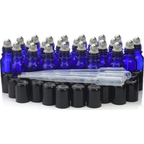 24pcs 10ml Blue Glass Roll On Bottle Stainless Steel Roller Ball Bottles for Essential Oils Perfume Aromatherapy