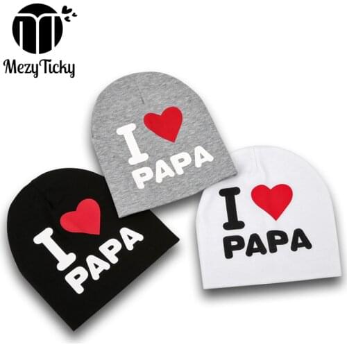 MezyTicky Baby Boys Girls I Love Papa Mama Hats Children Infant Warm Cotton Printed Beanie Toddler Newborns Kids Caps