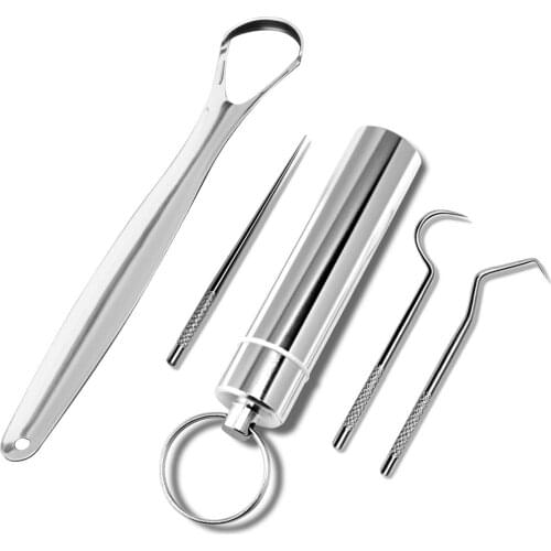 Tongue Scraper & Toothpick Set Reduce Bad Breath Clean Teeth Stainless Steel Tongue