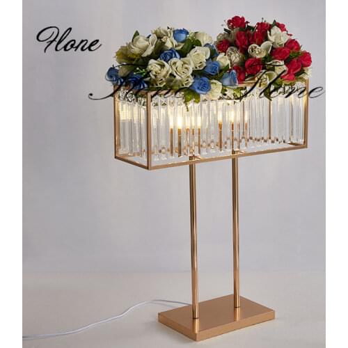 Wedding Centerpiece Glass Crystal Pendant Flower Stand Rectangular Main Table Flower Arrangement Decoration Ornaments Road Guide