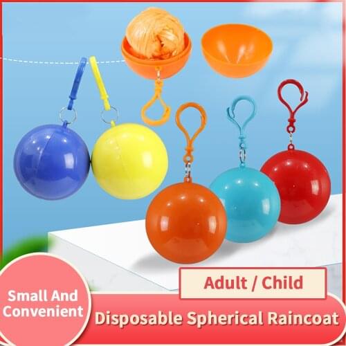 Convenient Portable Rain Ponchos Ball Adults Child Disposable Rainwear Emergency Waterproof Raincoat Colorful Poncho with Hook
