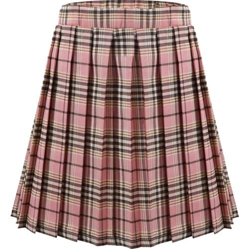 Kids Girls Scottish School Girls Skirts Knee Length Full A-Line Pull-On Pleated Plaid Mini Skirt Teen Casual Summer Clothing