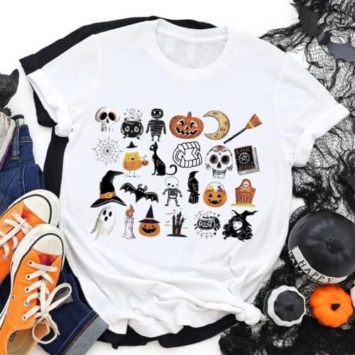Fall Autumn Kawaii Graphic Tees Women Spice Pumpkin Halloween Boo Thanksgiving Cartoon Print Female Clothes Tops Tshirt T-Shirt