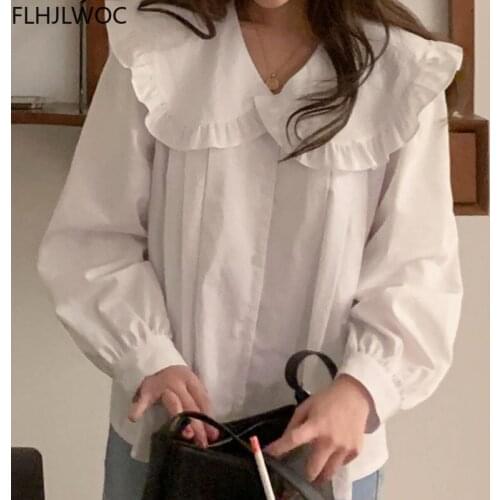2021 Spring Autumn Korea Chic Fashion Clothes Women Long Sleeve Blusas Solid White Shirt Single Breasted Button Tops And Blouses