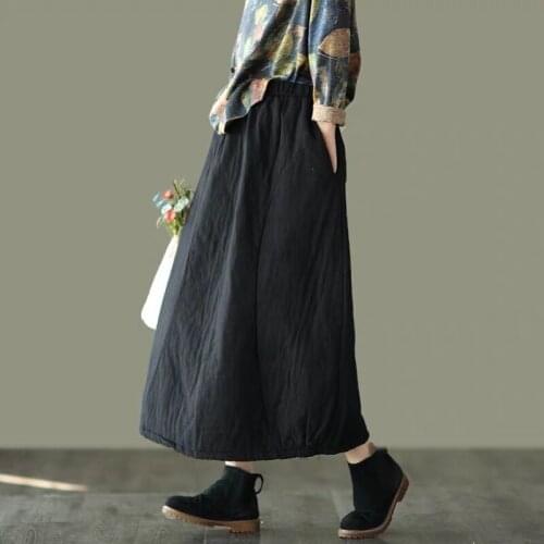 Women Winter Padded Elastic Waist Solid Color Skirts Ladies Vintage Cotton Linen Loose Skirt Female 2020 Skirts