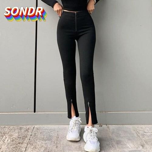 SONDR Elegant Women Pant High Waist Black Split Slim Autumn Office Lady Casual Trouser 2021 Fashion Flare Slit Pant Black
