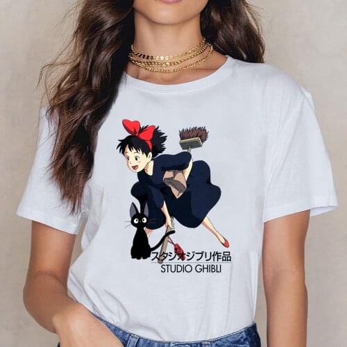 Tops T Shirt Women Kiki And Jiji Studio Ghibli Fashion White Cotton Female Shirt