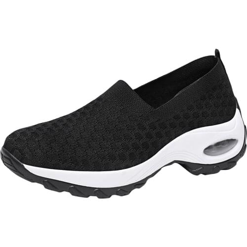 Large Size Womens Shoes Middle-aged Mother Shoes Cushion Wedge Heel Casual Womens Shoes Rocking Shoes Woven Mesh