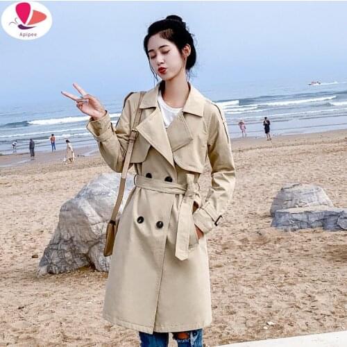Women Trench 2020 New Spring Casual Trench Coat with Sashes Oversize Double Breasted Vintage Cloak Overcoats Windbreaker