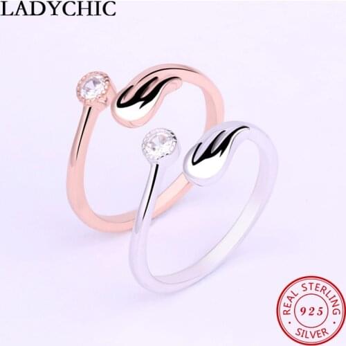 LADYCHIC Simple Authentic 925 Sterling Silver Wings Adjustable Finger Ring for Women Lovers Gifts Accessories Jewelry LRS1004