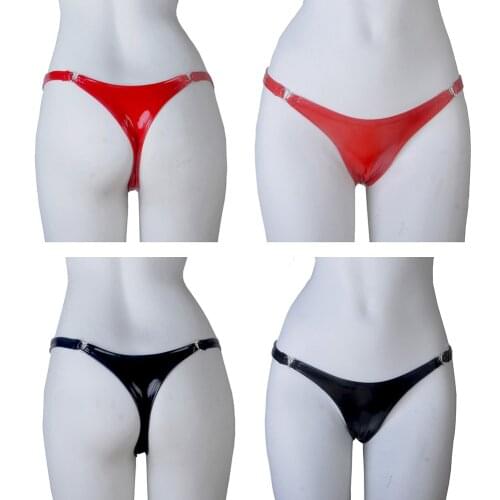 Womens Latex Lingerie Sexy Panties Wetlook Faux Leather Buckles Low Rise Bikini Briefs Underwear Underpants Shining G-String